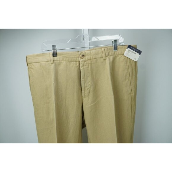 Burberry London Light Brown Khaki Cotton Linen Pants Sz 56 NEW